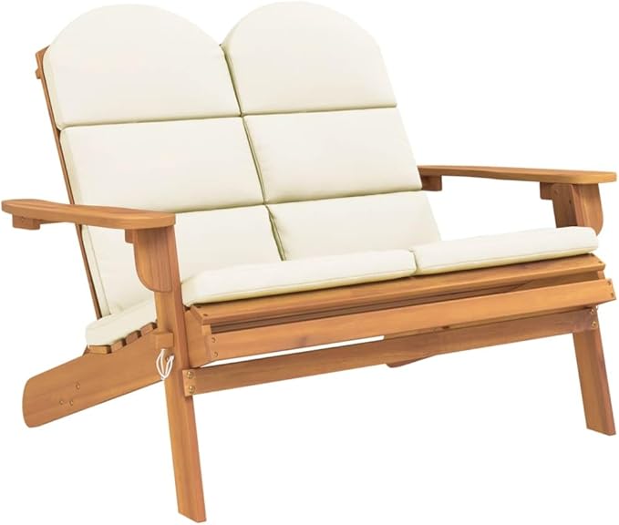 Garden Bench Deck Bench Adirondack Patio Bench with Cushions 49.6" Solid Wood Acacia - Photo 3