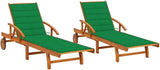 Adjustable Sun Lounger with Green Cushion Made from Solid Natural Acacia Wood Standard Outdoor Furniture for Garden - Photo 1
