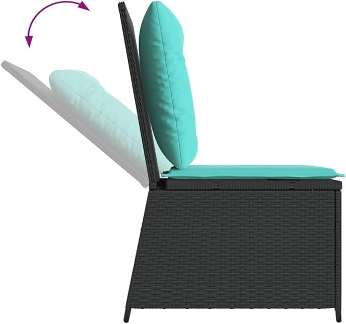 Outdoor Reclining Patio Chair, Single-Seater Wicker Lounge Sofa with Adjustable Backrest, Thick Turquoise Cushions, Powder-Coated Steel Frame for Garden
