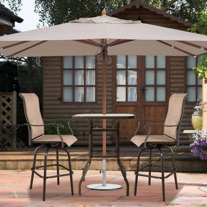 Outdoor Bar Table with Umbrella Hole, End Table with Glass Top, Patio Coffee Bistro Table for Indoor Garden Porch Balcony (Brown, Square 31x31x40in)