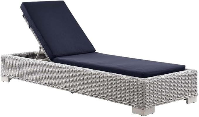 Conway Outdoor Patio Wicker Rattan Chaise Lounge in Light Gray Navy - Photo 1