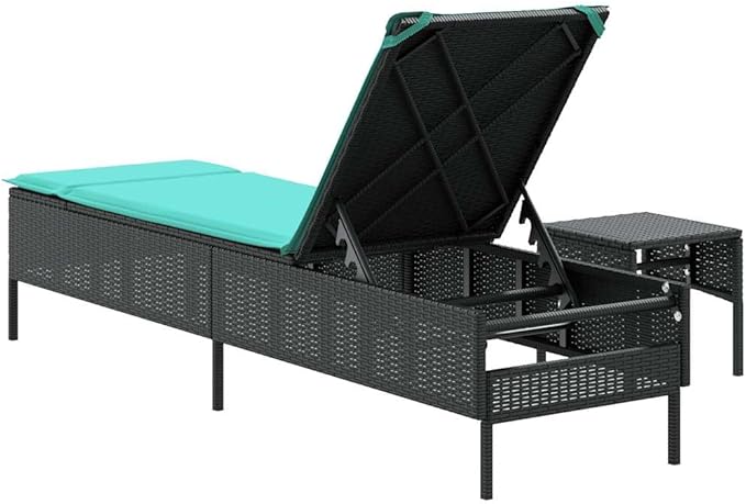Black PE Rattan Outdoor Chaise Lounge Set 78 in, Adjustable Backrest Patio Recliner Chair with Cushion & Side Table - Photo 6