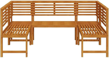 5-Piece Solid Acacia Wood Garden Bench Set in Brown, Rustic Outdoor Patio Furniture with Finished Back Design, Durable Rectangular Seating for Terrace and Backyard