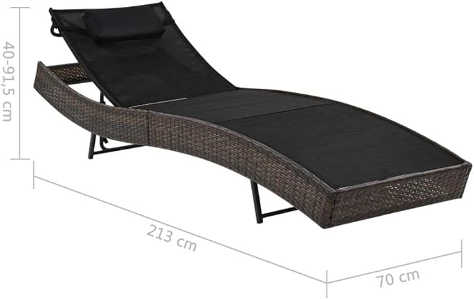 Adjustable Chaise Lounge, 83.9"x27.6"x36" Brown PE Rattan Lounger w/Pillow, Textilene Fabric, Reclining Backrest for Patio, Pool, Garden, Deck