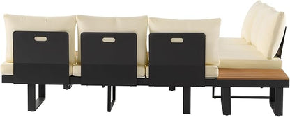 Outdoor Sectional Sofa Set with Adjustable Reclining Seats, L-Shaped or Straight Configurable Patio Conversation Set, Weather-Resistant WPC Tables & Water-Resistant Cushions for Backyard