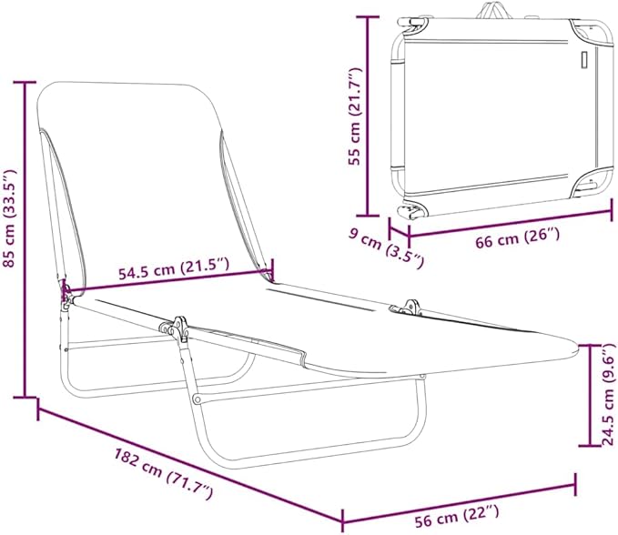Red Folding Sun Lounger Set, 2-Pack, 71.7"x22"x9.6", Steel Frame, UV Fabric, for Garden Pool Camping