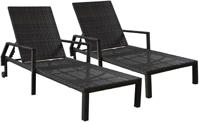 Outdoor Chaise Lounge Chair - Low-Maintenance, All-Weather Rattan Adjustable Recliner for Pool, Patio & Garden (2)
