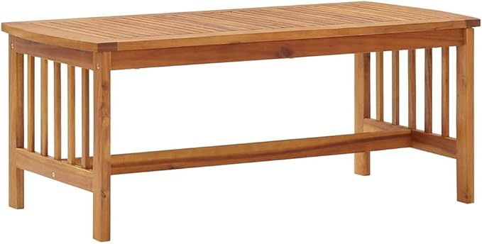 Vintage Acacia Wood Garden Bench 43.3 in, Cream White Cushions, Oiled Finish, Medium Outdoor Seating Set for Balcony, Patio, Porch, Backyard Relaxing