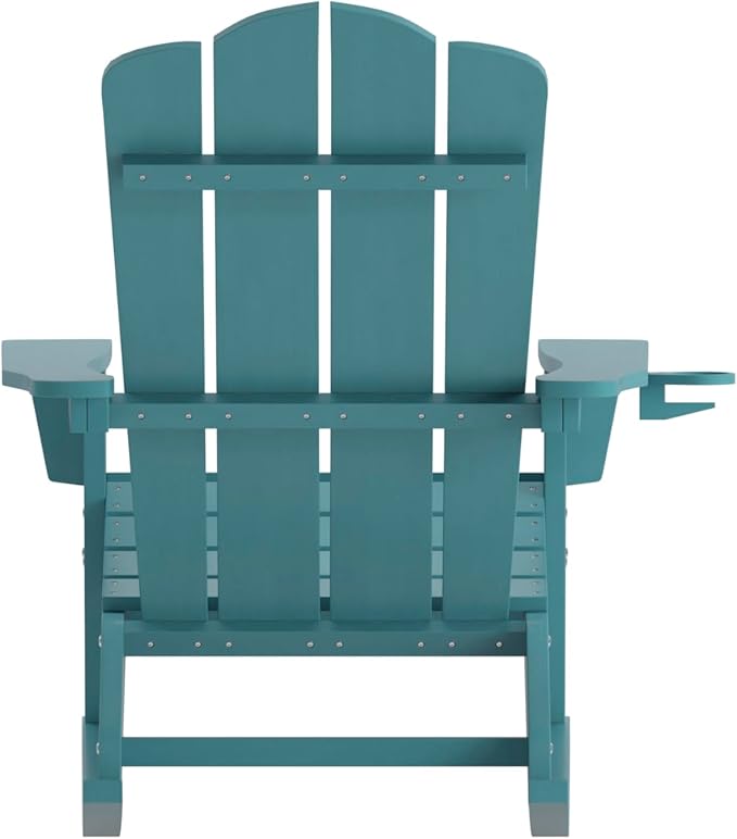 Taylor & Logan Nellis Adirondack Rocking Chair with Cup Holder, Weather Resistant HDPE Adirondack Rocking Chair in Blue