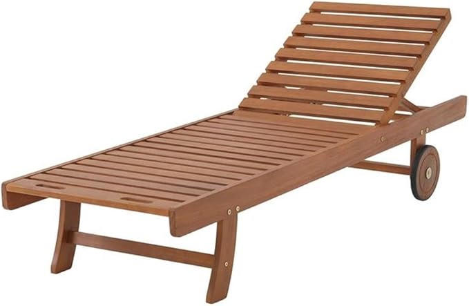 Eucalyptus Wood Outdoor Reclining Lounge Chair with Wheels 5 Position Adjustable Back 73 in. x 24 in. Weather-Resistant and Durable for Patio & Backyard Outdoor Furniture