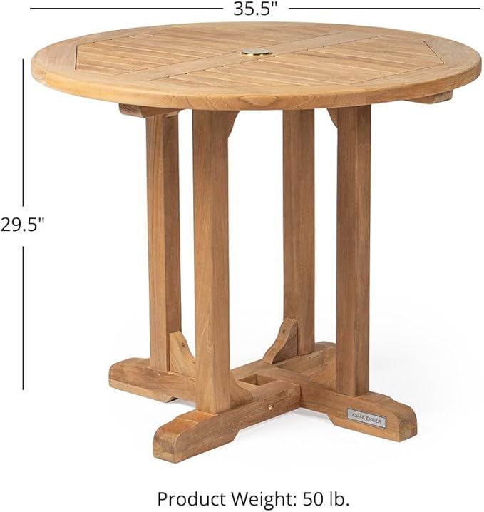 Ash & Ember Luna Grade A Teak Round Dining Table, 35" Teak Wood Table, Weather-Resistant Premium Solid Wood Furniture - Photo 3
