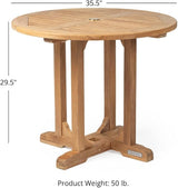 Ash & Ember Luna Grade A Teak Round Dining Table, 35" Teak Wood Table, Weather-Resistant Premium Solid Wood Furniture - Photo 3