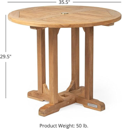 Ash & Ember Luna Grade A Teak Round Dining Table, 35" Teak Wood Table, Weather-Resistant Premium Solid Wood Furniture, Fits Standard Patio Umbrellas, Fits 3 People Comfortably