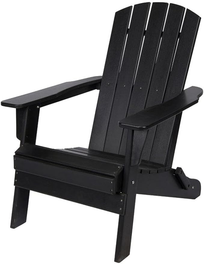 Pemberly Row Folding Adirondack Chair, 37"H x 29"W x 32"D, All-Weather Resin, Black Finish, HDPE Plastic, UV-Protected, Scratch-Resistant, Indoor/Outdoor Use, Porch, Patio, Backyard, Garden Seating