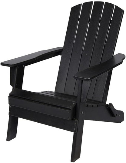 Pemberly Row Folding Adirondack Chair, 37"H x 29"W x 32"D, All-Weather Resin, Black Finish, HDPE Plastic, UV-Protected, Scratch-Resistant, Indoor/Outdoor Use, Porch, Patio, Backyard, Garden Seating