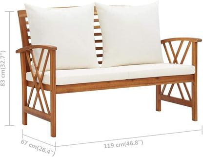 2-seat Garden Bench, Ergonomic Design,Soft Large backrest,Garden Bench with Cushions 46.9" Solid Acacia Wood-Fast delivdengny