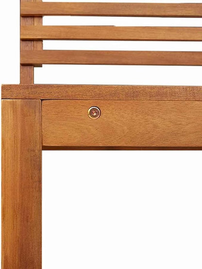 5-Piece Solid Acacia Wood Garden Bench Set in Brown, Rustic Outdoor Patio Furniture with Finished Back Design, Durable Rectangular Seating for Terrace and Backyard