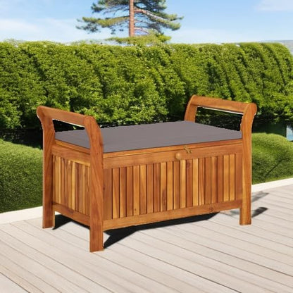 vidaXL Garden Storage Bench, Solid Acacia Wood, Gray Cushion Included, Classic Outdoor Design, Patio & Garden Seating, 35.8" x 19.7" x 23.6", Patio & Deck Organizer, Durable Wooden Furniture