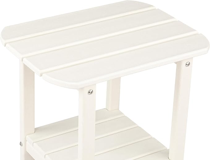 VINGLI HDPE Outdoor Side Table, Waterproof 2-Tier Patio Side Table End Tables for Patio Deck Porch Backyard Pool (White)