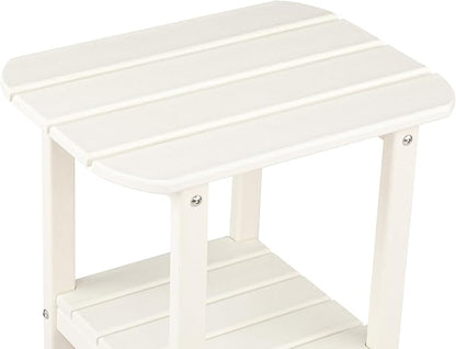 VINGLI HDPE Outdoor Side Table, Waterproof 2-Tier Patio Side Table End Tables for Patio Deck Porch Backyard Pool (White)
