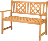 Outdoor Garden Wooden Bench with Fir Grid Back, Burlywood Patio Seat for Porch Deck Yard - Photo 1