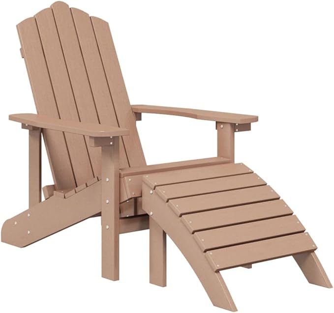 Outdoor Adirondack Chairs with Footstools Brown 2 pcs Patio Furniture HDPE Lounge Chairs for Garden, Terrace - Photo 4