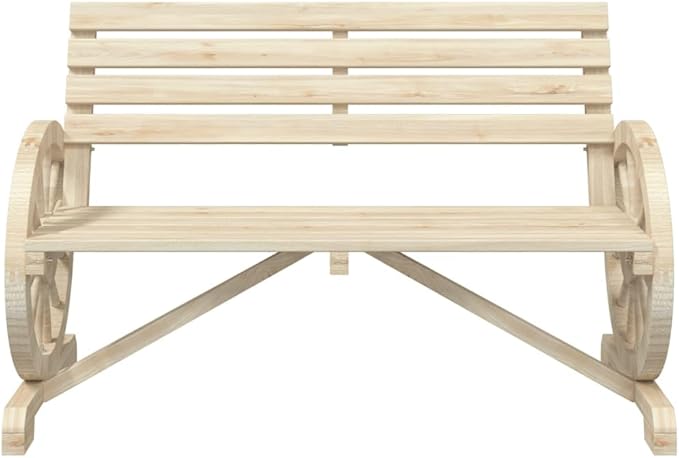 Natural Wood Solid Fir Wood Standard Durable Garden Bench 2-Seater with Wagon Wheel Armrests for Patio and Outdoor Seating Rustic Charm Moisture-Resistant Build