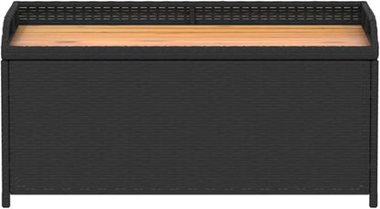 Outdoor Storage Bench with Seat 39.4 Inch PE Rattan Acacia Wood Garden Patio Furniture Waterproof Cushion Organizer Box for Pool Backyard