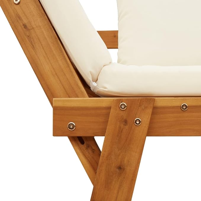 Garden Bench Cream White Solid Acacia Wood 2-in-1 Adjustable with Convertible Design and Plush Cushions for Outdoor Patio Seating and Relaxation