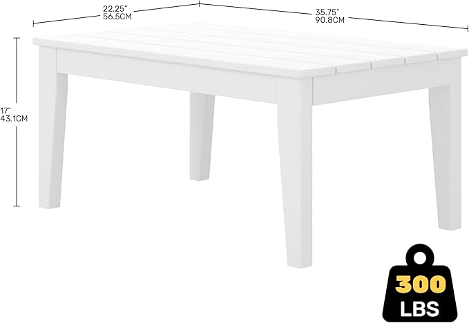 Costaelm Adirondack Outdoor Coffee Table, HDPE Outdoor Drink Table Weather Resistant, Patio Table Porch Table Accent Table Balcony End Table for Pool, Seaside, Backyard, White
