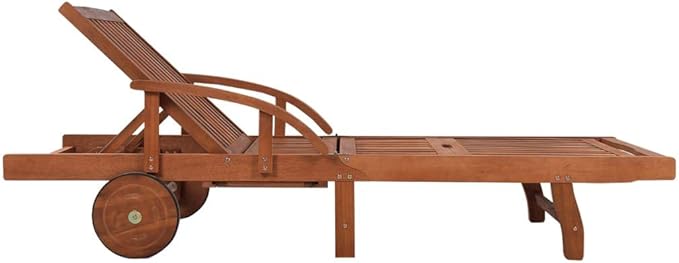 Brown Acacia Wood Outdoor Sun Lounger Set of 2 with Rolling Wheels, 5-Position Reclining Chaise - Photo 3