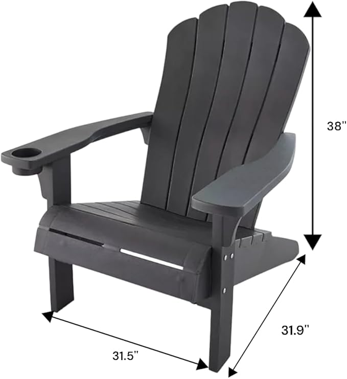 Modern Adirondack Chair with Cup Holder, Outdoor Patio Furniture (Graphite Gray)
