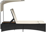 Outdoor Double Sun Lounger with Canopy 62"x21" Adjustable PE Rattan Black Pool Chaise Lounge Chair for Patio Garden - Photo 6
