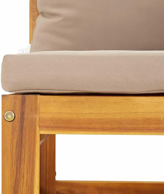 Corner Sofa Taupe Outdoor Sectional Sofa Units, Modular Acacia Wood Seating Set for Garden, Patio, Balcony, 4-Person Capacity