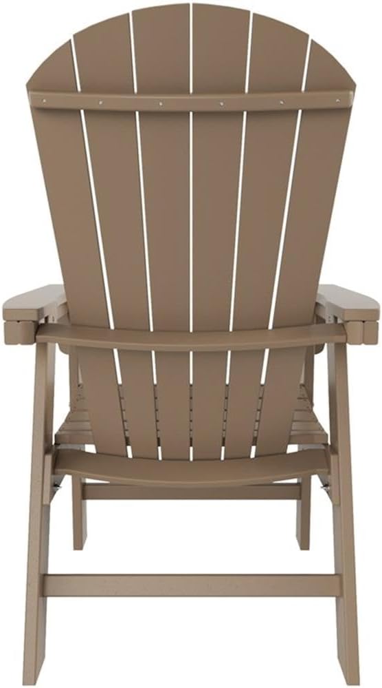 Costaelm Outdoor Adirondack Chair, HDPE Patio Balcony Chairs, Portside Seashell Nautical Curveback Adirondack Chair and Fire Pit Chairs, Weathered Wood