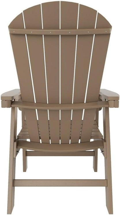 Costaelm Outdoor Adirondack Chair, HDPE Patio Balcony Chairs, Portside Seashell Nautical Curveback Adirondack Chair and Fire Pit Chairs, Weathered Wood