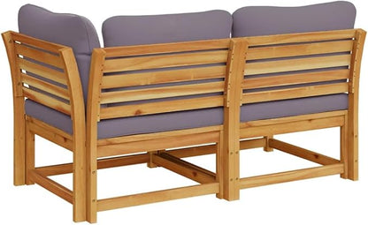 2-Piece Outdoor Sectional Sofa Set Acacia Wood Frame 28.7x28.7x25.6 in Dark Grey Washable Cushions Modular Conversation Couch for Patio Balcony Garden Backyard