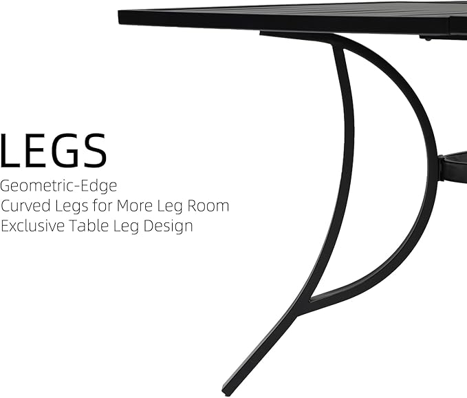 59" Large Square Outdoor Patio Table with Adjustable Umbrella Hole for 8 Person, 4.9ft All Weather Metal Outdoor Dining Table - Black