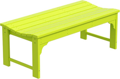 WO Home Furniture Outdoor 46" Backless HDPE Adirondack Bench, Poly Lumber Seat for Patio, Backyard, Balcony, All Weather Resistant with UV Protection, Lime