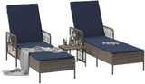 3-Piece Outdoor Lounge Set Grey-Navy Poly Rattan Adjustable Chaise 78.74x21.65x36.22 in with Side Table Cushions Modern - Photo 3