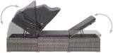 Grey Rattan Sun Lounger with Canopy 76.8 x 23.6 x 43.3 in Powder-Coated Steel Frame Adjustable Recline Foldable Outdoor - Photo 7