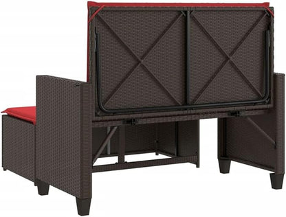 Garden Bench Deck Bench Patio Bench with Cushions and Footstool Brown Poly Rattan