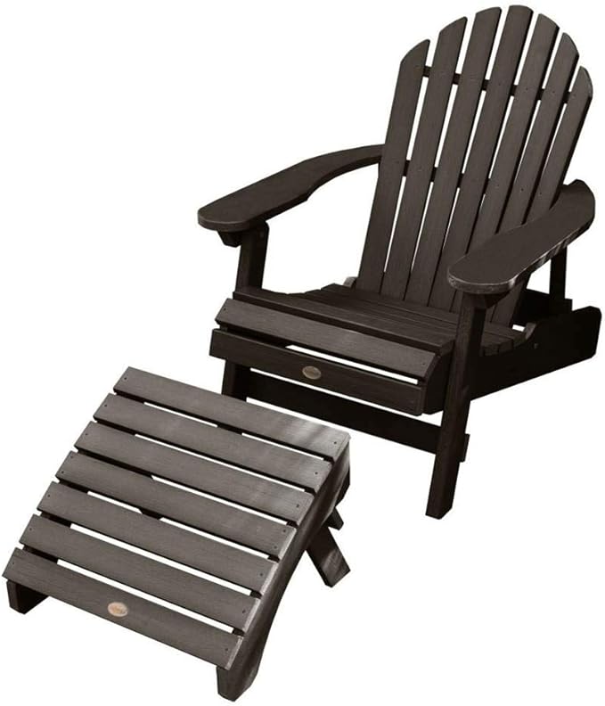 highwood AD-KITCHL1-ACE Hamilton Folding & Reclining Adirondack Chair with Ottoman, Weathered Acorn