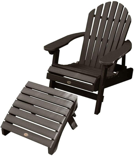 highwood AD-KITCHL1-ACE Hamilton Folding & Reclining Adirondack Chair with Ottoman, Weathered Acorn