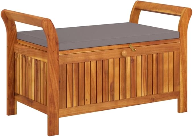Garden Bench Deck Bench Patio Storage Bench with Cushion 35.8" Solid Wood Acacia