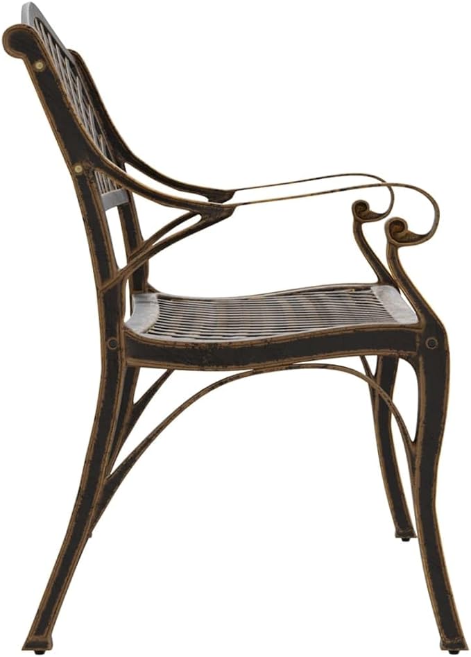 Traditional Bronze Cast Iron Garden Bench with Floral Design for Outdoor Patio and Balcony Seating, 40.2 Inch Length Supports Up to 529 lbs, 2-Person Capacity