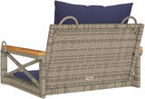 Gray PE Rattan Single Detachable Patio Swing Bench with Navy Cushions for Outdoor Garden Balcony Relaxation Comfortable - Photo 7