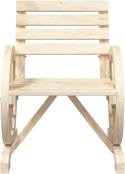 Rustic Solid Fir Wood Garden Chair with Wagon Wheel Armrests for Patio and Terrace Outdoor Seating Comfort and Durability