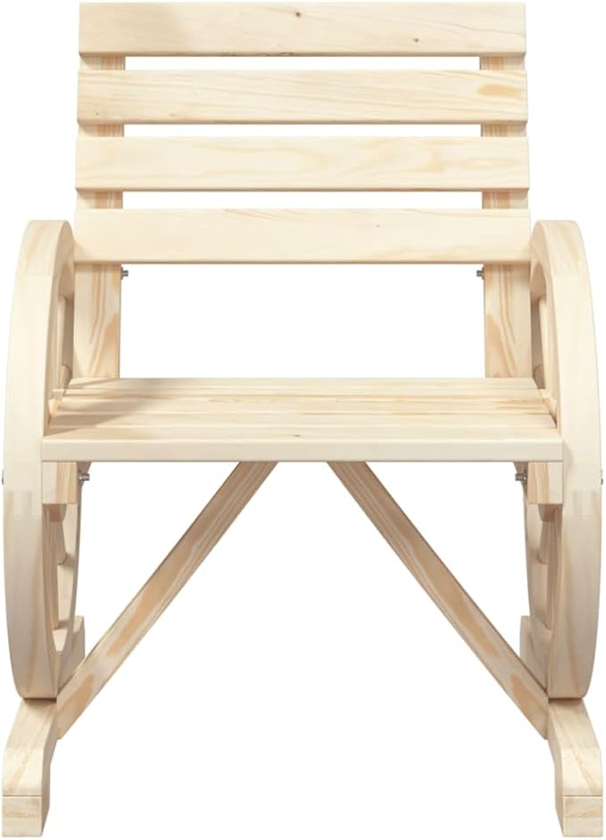 Rustic Garden Chair Solid Fir Wood 22.8"x22.8"x30.9" Brown Outdoor Seating with Wagon Wheel Armrest for Patio, Deck and Backyard