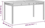 Beige Poly Rattan Rectangular Garden Table 55.1x31.5x29.5 in, Solid Acacia Wood Top for Outdoor Dining - Photo 2
